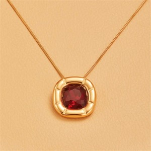 Minimalist Style Square Gem Inlaid 316L Stainless Steel Steel Wholesale Necklace - Red