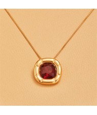Minimalist Style Square Gem Inlaid 316L Stainless Steel Steel Wholesale Necklace - Red