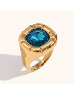 Minimalist Style Square Gem Inlaid 316L Stainless Steel Ring - Blue