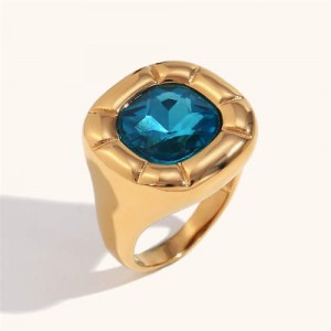 Minimalist Style Square Gem Inlaid 316L Stainless Steel Ring - Blue