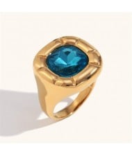 Minimalist Style Square Gem Inlaid 316L Stainless Steel Ring - Blue
