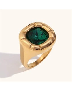 Minimalist Style Square Gem Inlaid 316L Stainless Steel Ring - Green