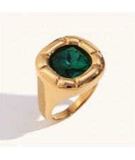 Minimalist Style Square Gem Inlaid 316L Stainless Steel Ring - Green