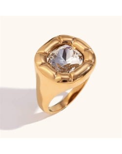 Minimalist Style Square Gem Inlaid 316L Stainless Steel Ring - White