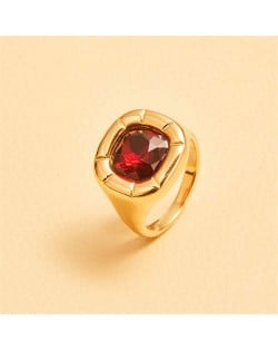Minimalist Style Square Gem Inlaid 316L Stainless Steel Ring - Red