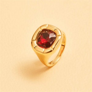 Minimalist Style Square Gem Inlaid 316L Stainless Steel Ring - Red