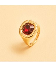 Minimalist Style Square Gem Inlaid 316L Stainless Steel Ring - Red