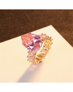 Water Drop Shape Cubic Zirconia Exaggerated Style Fine Jewelry Wholesale Women 925 Sterling Silver Wedding Ring - Pink