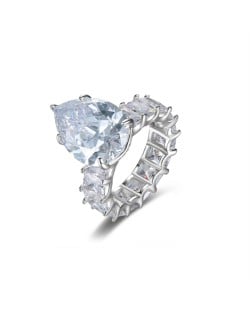 Water Drop Shape Cubic Zirconia Exaggerated Style Fine Jewelry Wholesale Women 925 Sterling Silver Wedding Ring - White