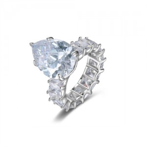 Water Drop Shape Cubic Zirconia Exaggerated Style Fine Jewelry Wholesale Women 925 Sterling Silver Wedding Ring - White
