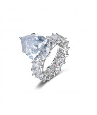 Water Drop Shape Cubic Zirconia Exaggerated Style Fine Jewelry Wholesale Women 925 Sterling Silver Wedding Ring - White