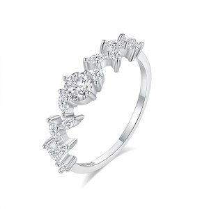 Simple Leaf Design Fine Jewelry Wholesale Women Cubic Zirconia 925 Sterling Silver Wedding Ring