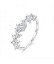 Simple Leaf Design Fine Jewelry Wholesale Women Cubic Zirconia 925 Sterling Silver Wedding Ring