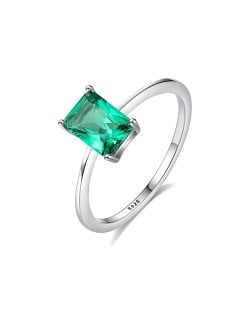 Fine Jewelry Rectangle Green Gem Retro Style Wholesale Women Cubic Zirconia 925 Sterling Silver Ring