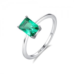 Fine Jewelry Rectangle Green Gem Retro Style Wholesale Women Cubic Zirconia 925 Sterling Silver Ring