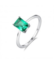 Fine Jewelry Rectangle Green Gem Retro Style Wholesale Women Cubic Zirconia 925 Sterling Silver Ring