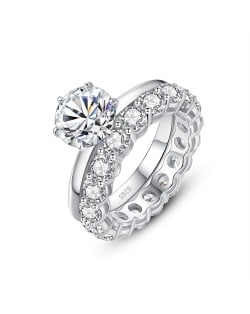 2 CT Moissanite Luxurious Classic Six Claws Design Fine Jewelry Wholesale Women Two in One 925 Sterling Silver Wedding Ring