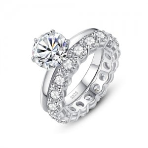 2 CT Moissanite Luxurious Classic Six Claws Design Fine Jewelry Wholesale Women Two in One 925 Sterling Silver Wedding Ring