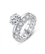 2 CT Moissanite Luxurious Classic Six Claws Design Fine Jewelry Wholesale Women Two in One 925 Sterling Silver Wedding Ring
