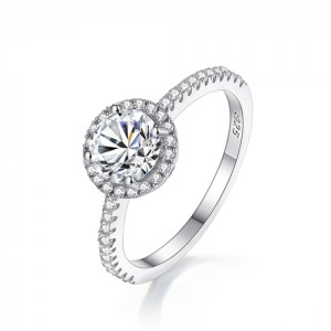 1 CT Moissanite Luxurious Round Surface Design Fine Jewelry Wholesale Women 925 Sterling Silver Wedding Ring