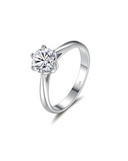 1 CT Moissanite Luxurious Six Claws Design Fine Jewelry Wholesale Women 925 Sterling Silver Wedding Ring