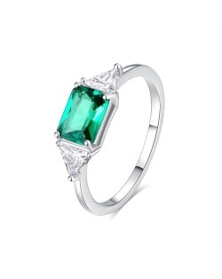 Fine Jewelry Rectangle Green Gem Design Wholesale Women Vintage 925 Sterling Silver Ring