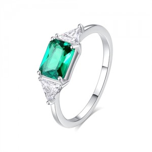 Fine Jewelry Rectangle Green Gem Design Wholesale Women Vintage 925 Sterling Silver Ring