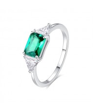 Fine Jewelry Rectangle Green Gem Design Wholesale Women Vintage 925 Sterling Silver Ring