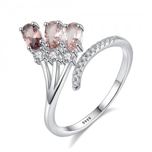 Fine Jewelry Morganite Flower Design Wholesale Women Fashion 925 Sterling Silver Ring