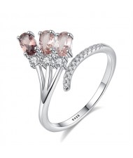 Fine Jewelry Morganite Flower Design Wholesale Women Fashion 925 Sterling Silver Ring
