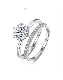 Fine Jewelry Cubic Zirconia Single Row and Six Claws Design Two in One Wholesale Women 925 Sterling Silver Ring