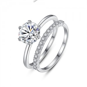 Fine Jewelry Cubic Zirconia Single Row and Six Claws Design Two in One Wholesale Women 925 Sterling Silver Ring