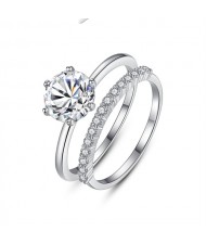 Fine Jewelry Cubic Zirconia Single Row and Six Claws Design Two in One Wholesale Women 925 Sterling Silver Ring