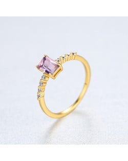 Fine Jewelry Simple Vintage Rectangle Gem Wholesale Women 925 Sterling Silver Ring - Pink
