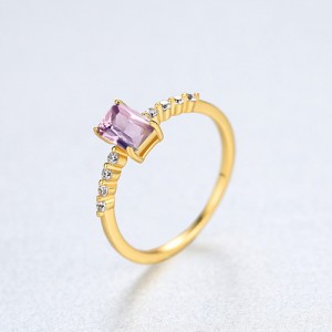 Fine Jewelry Simple Vintage Rectangle Gem Wholesale Women 925 Sterling Silver Ring - Pink