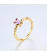 Fine Jewelry Simple Vintage Rectangle Gem Wholesale Women 925 Sterling Silver Ring - Pink