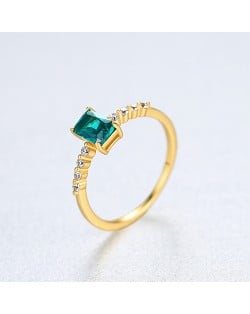 Fine Jewelry Simple Vintage Rectangle Gem Wholesale Women 925 Sterling Silver Ring - Green