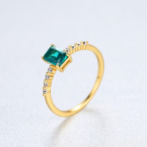 Fine Jewelry Simple Vintage Rectangle Gem Wholesale Women 925 Sterling Silver Ring - Green