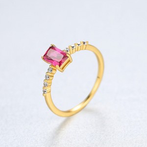 Fine Jewelry Simple Vintage Rectangle Gem Wholesale Women 925 Sterling Silver Ring - Red