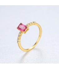 Fine Jewelry Simple Vintage Rectangle Gem Wholesale Women 925 Sterling Silver Ring - Red