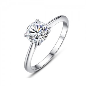 Fine Jewelry Simple Classic Four Claws Design Cubic Zirconia Wholesale Women 925 Sterling Silver Wedding Ring
