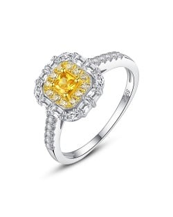 Fine Jewelry Bling Square Shape Yellow Cubic Zirconia Wholesale Women 925 Sterling Silver Ring