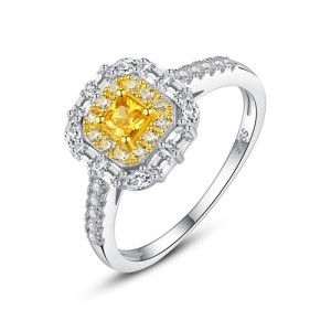 Fine Jewelry Bling Square Shape Yellow Cubic Zirconia Wholesale Women 925 Sterling Silver Ring