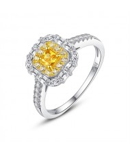 Fine Jewelry Bling Square Shape Yellow Cubic Zirconia Wholesale Women 925 Sterling Silver Ring