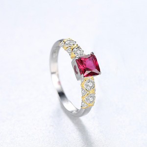 Fine Jewelry Golden Cross Design Square Cubic Zirconia Wholesale Women 925 Sterling Silver Ring - Red