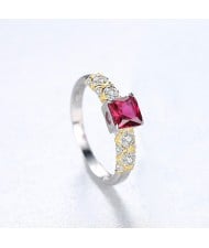 Fine Jewelry Golden Cross Design Square Cubic Zirconia Wholesale Women 925 Sterling Silver Ring - Red