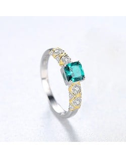 Fine Jewelry Golden Cross Design Square Cubic Zirconia Wholesale Women 925 Sterling Silver Ring - Green
