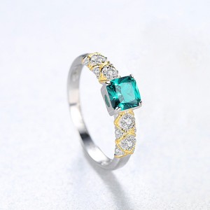 Fine Jewelry Golden Cross Design Square Cubic Zirconia Wholesale Women 925 Sterling Silver Ring - Green