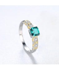 Fine Jewelry Golden Cross Design Square Cubic Zirconia Wholesale Women 925 Sterling Silver Ring - Green