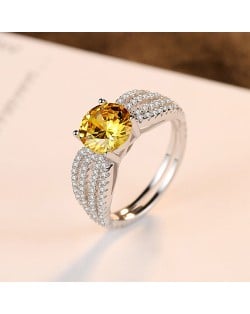 Fine Jewelry Extravagant Design Yellow Crystal Embeded Wholesale Women 925 Sterling Silver Ring